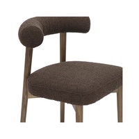 Chaise de salle à manger en tissu bouclé marron avec coussin épais et pieds en fer, design moderne et élégant pour la salle à manger et la maison