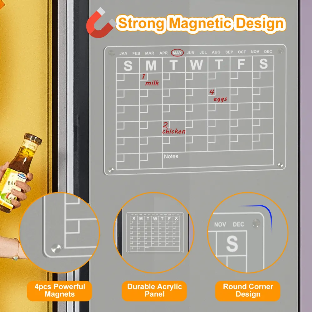 2023 acrylique magnétique planificateur mensuel Portable clair acrylique effaçable à sec tableau magnétique acrylique calendrier pour réfrigérateur