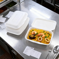 Assiette jetable 100 % biodégradable en bagasse de canne à sucre, couvercle à clapet pour plats à emporter, usage restaurant, vaisselle en plastique