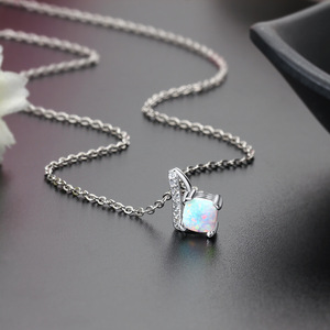 S925 Sterling Silver Brilliant Cut Rainbow <b>Opal</b> Pendant <b>Necklace</b> Dainty CZ Accent Rhodium Plated Engagement Wedding Jewelry for - Product Image 6