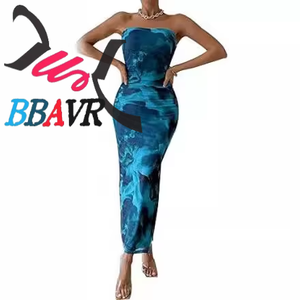 Robe décontractée imprimée pour femme, style européen et américain, sans manches, avec fente à l'ourlet - Product Image 5