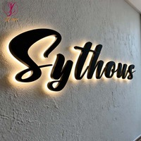 Lettres lumineuses 3D en acrylique métallique rétroéclairées de haute qualité, peintes en noir, avec halo, pour enseigne de magasin