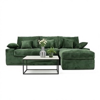 Canapé modulaire extensible en velours côtelé vert foncé en forme de L, design moderne, emballé sous vide, gain de place, taille personnalisée pour