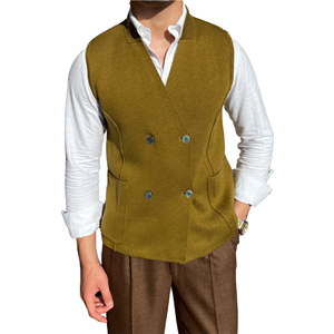 봄철 정장용 더블 브레스트 니트 민소매 영국풍 개성 언더셔츠 슬림 방수 울 베스트 남성용 - Product Image 1