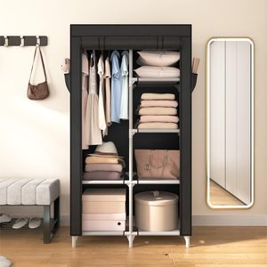 Cloth Cabinet Assembly Non-woven Dust-proof Storage <b>Wardrobe</b> Hanging Hanger Aluminum Frame Dormitory Combination Folding 4-Tier - Product Image 2