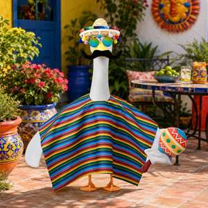 Lawn Goose Clothes Mexican Party Costume Colorful <b>Poncho</b> Straw Hat Maraca Patio Yard Decoration - Product Image 1