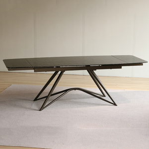 Tavolo <span class=keywords><strong>da</strong></span> <span class=keywords><strong>Pranzo</strong></span> Moderno di Lusso Personalizzabile, Allungabile, in Metallo <span class=keywords><strong>con</strong></span> Altezza Regolabile, Gambe in Legno, Design Rettangolare per 10 Persone, per <span class=keywords><strong>Soggiorno</strong></span> - Product Image 6