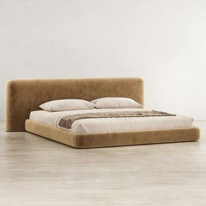 Divano <span class=keywords><strong>Letto</strong></span> Moderno in Velluto Marrone, Minimalista con Ampia <span class=keywords><strong>Testiera</strong></span> Imbottita, <span class=keywords><strong>Letto</strong></span> a Piattaforma a Basso Profilo King Size per Hotel e Casa - Product Image 2