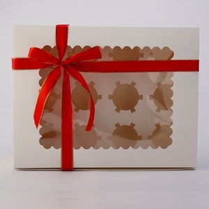 Kraft paper white color 12 holes Cupcake box handle with clear window packaging boxes Supplier or Manufacturer
