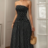 Robe sans bretelles à pois pour femme, style vintage, coupe évasée, bustier froncé, robe d'été élégante, sexy et décontractée pour les vacances et les soirées