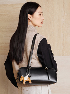 <span class=keywords><strong>Sac</strong></span> à main polyvalent pour femme en cuir véritable, style <span class=keywords><strong>bowling</strong></span> <span class=keywords><strong>vintage</strong></span>, en cuir de vachette pleine fleur tanné végétal, avec fermeture éclair - Product Image 4