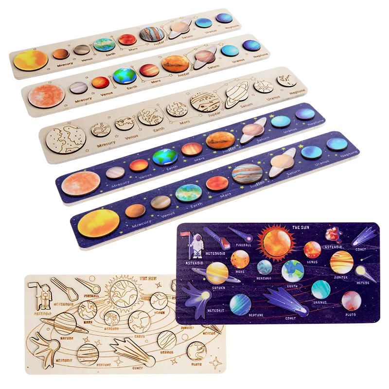 wooden puzzle 8 Planets of the Solar System Educational toys Jigsaw 3d customize mosaic preschool brain teaser montessori