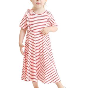 DREAMHALO Vestido para niñas pequeñas de manga corta, línea A, a rayas, de viscosa de bambú, ropa informal de verano, 2-6 años - Product Image 1