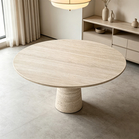 Table de salle à manger ronde en travertin naturel, table en pierre sur piétement, style côtier australien, luxe, robuste, anti-taches, table de patio, Australie