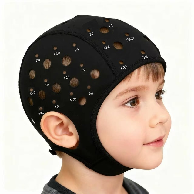 EEG Cap 10 20 System Children Electrode Placement Headset 64 Channel EEG Helmet Brain Activity Neurofeedback Brainwaves Monitor
