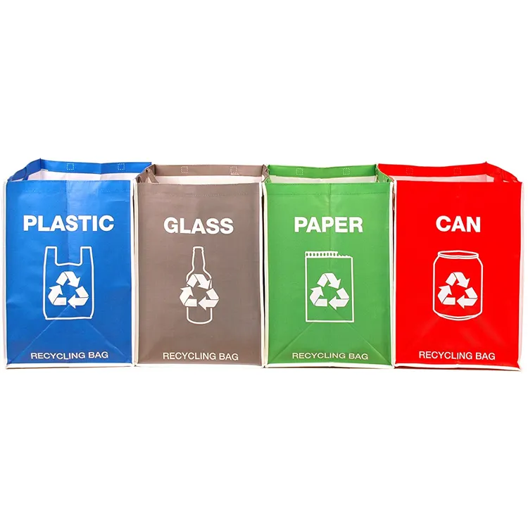 Bolsa organizadora portátil de residuos de reciclaje para interiores, bolsa de clasificación de basura tejida, pp, reciclable, resistente al agua