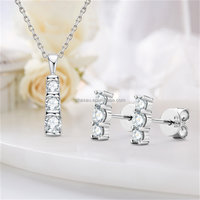 Ensemble collier et boucles d'oreilles Chasau en argent sterling 925 avec moissanite noire ronde de 1,0 carat pour femmes et filles