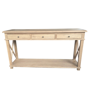 Hampton Style hand curved fancy living room furniture oak console table 3 drawers