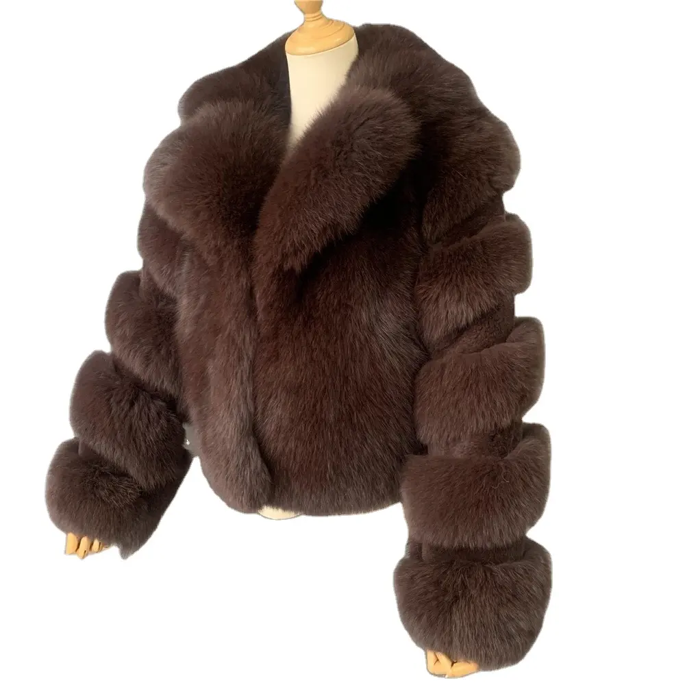 Women Party Luxury Fox Fur Coat Trending Custom Sizes Wholesale Female Womens Genuine Brown Fur Coat