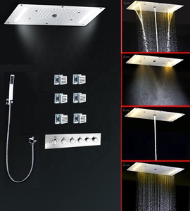 Mitigeur thermostatique de <span class=keywords><strong>douche</strong></span> moderne <span class=keywords><strong>pour</strong></span> salle de bain, ensemble de <span class=keywords><strong>douche</strong></span> LED 5 fonctions avec cascade et pluie, fixation au plafond 380*700MM avec jets latéraux - Product Image 4