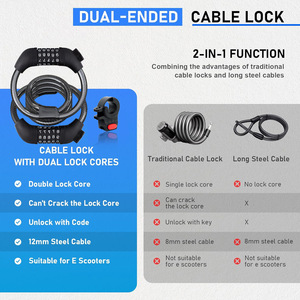 Verrou à câble en acier <span class=keywords><strong>antivol</strong></span> à combinaison à 4 positions, <span class=keywords><strong>menottes</strong></span> à double extrémité, verrou pour scooter électrique avec support pour vélo électrique - Product Image 4