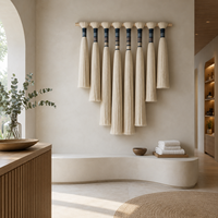 Décoration murale en macramé fait main avec des pompons, en fibres de coton, pour hôtel, hall, restaurant, salon