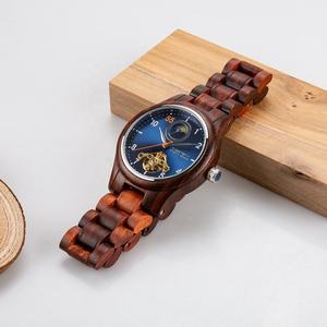 Reloj de madera para hombre con logotipo personalizado al por mayor, resistente al agua 3ATM, reloj hueco para hombre, relojes mecánicos con movimiento. - Product Image 1
