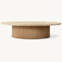 Rhoohill-Table basse ronde de haute qualité en chêne blanc avec marbre naturel, style américain personnalisé