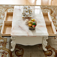 Table basse sculptée de style européen minimaliste, ensemble complet pour petits salons, espace de rangement, aucun assemblage requis, plateau en marbre