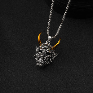 Kalung Liontin Hantu Samurai Setan Vintage Punk untuk Pria Wanita, Aksesoris Cincin Pesta Rock Hip Hop, Perhiasan Paduan Logam, Hadiah - Product Image 3