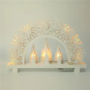 White Wooden Decoration Led House Christmas Ornaments Wood Crafts Home Table Dectration