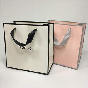 Bolsa de Papel Blanca Impresa Personalizada, Ecológica, Pequeña, <span class=keywords><strong>Mini</strong></span> Bolsa de Regalo Rosa, Empaque con Asa de Listón y su Propio Logotipo - Product Image 1
