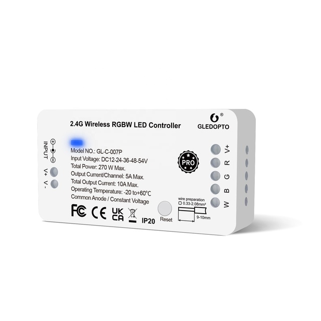 GL-C-007P Gledopto ZigBee 3.0 RGBW PWM LED Strip Controller 4-Channel Receiver Works Alexa Hubitat Smart Dimmer 12-54V DC 270W