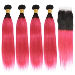 Christmas Sales New Arrived Hair Products Pink Color Remy Hair Bundles Wholesale Mink Raw Virgin Hair Bundle with Lace Closure