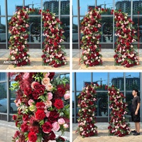 Arche florale de mariage de luxe bordeaux DKB, arche de mariage en soie, arche en forme de corne, toile de fond de mariage pour la décoration d'événements et de fêtes