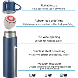 Ensemble cadeau de tasse thermique à double paroi personnalisée de 500 ml, tasse à thé, gobelet en acier inoxydable 304, bouteille d'eau, thermos portable avec 2 tasses - Product Image 4