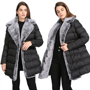 <b>Black</b> <b>Long</b> Puffer Jacket With Faux Fur Collar Windproof Winter <b>Coat</b> Casual Style Thick Quilted Shell Polyester Material - Product Image 1