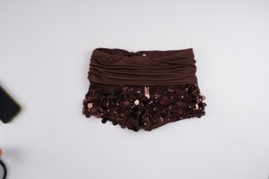 Shorts de punto fruncidos con lentejuelas brillantes, cintura con puños y patchwork, estilo exportación, para fiesta de baile, ajuste ceñido, Hot Pants - Product Image 6