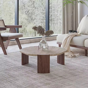 Mesa de Centro de Madera Maciza con Forma de Mármol, Estilo Nórdico, para Sala de Estar Familiar, Pequeña y Mediana, Simple y Moderna - Product Image 4