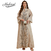 Abaya Hafizah brodée de sequins lourds motif feuille, Robe musulmane de Dubaï, Kaftan de luxe en gros, Ramadan Aïd 2026, Fournisseur d'usine