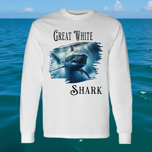 Camiseta de manga larga con diseño de tiburón blanco, diseño de natación en el océano - Product Image 3