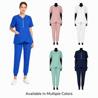 Ensemble de blouses médicales pour femmes à demi-zip et ourlet tulipe, pantalon jogger extensible 4 directions, uniforme médical, blouses d'infirmière, logo personnalisé