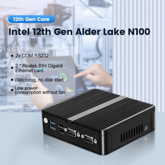 Topton 12th Gen Fanless Mini PC Alder Lake N150 Quad Core Dual LAN 2*COM NVMe 3x4K UHD HTPC J6413 J6412 Industrial Computer