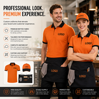 Uniforme Personalizado para Camareros de Restaurante, Conjunto de Camisa Polo Tejida, Delantal y Gorra, para Cafetería, Bar, con Impresión de Logotipo, OEM, ODM, Ropa de Trabajo