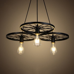 Lámpara colgante retro industrial de hierro forjado con rueda, E27, de varias cabezas, para hotel, bar, cafetería, estilo nórdico - Product Image 3