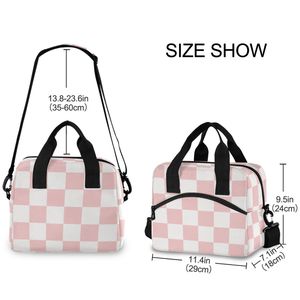 Custom Pink Checkered Insulated Lunch <b>Bag</b> with Zipper <b>Cooler</b> <b>Bag</b> with Zipper for Picnic for Women - Product Image 2