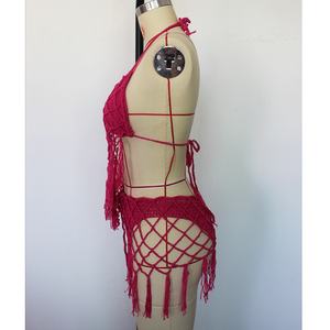 Bikini de ganchillo con borlas de cintura media personalizado, sexy, transparente, con diseño hueco, para mujer, ideal como cubierta de traje de baño. - Product Image 4