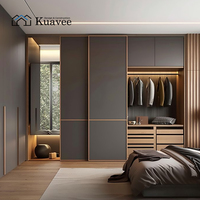 Meubles de chambre à coucher KUAVEE pour appartement, armoire en forme de U, éclairage LED intégré, miroir pleine longueur, rangement modulaire multi-tiroirs