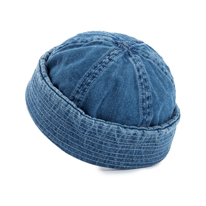 Demin Retro Algodón Sin Visera Hombres y Mujeres Brimless Cowboy Rolled Cuff Harbour No Brim Caps Sombreros Docker Cap - Product Image 6