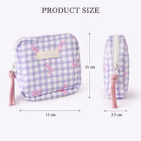 Pochette de maquillage carrée en polyester de style coréen personnalisée avec fermeture éclair pour rouge à lèvres, écouteurs, organiseur de voyage